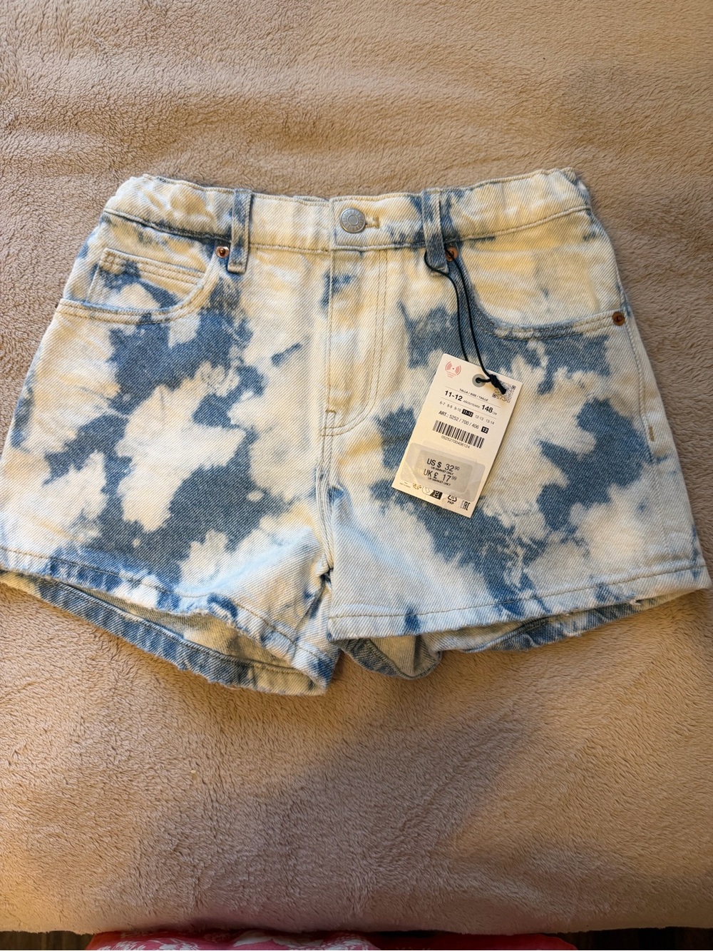 Zara Girls Blue Tie Dye Denim Shorts NWT Size 11-12 (148 cm) Mid Rise